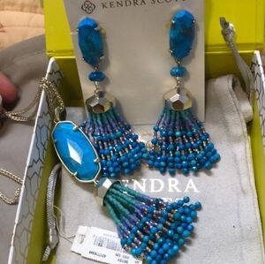 Kendra Scott Dove Statement Earrings  And Necklace in turquoise & gold NwT